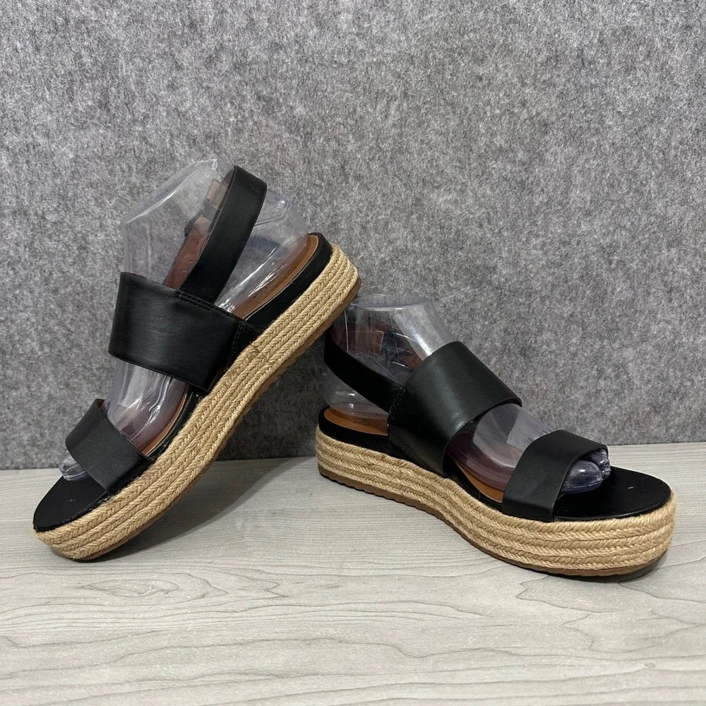 Naturalizer Espadrille‎ Platform Sandals Black Leather Ankle Strap Women 7.5